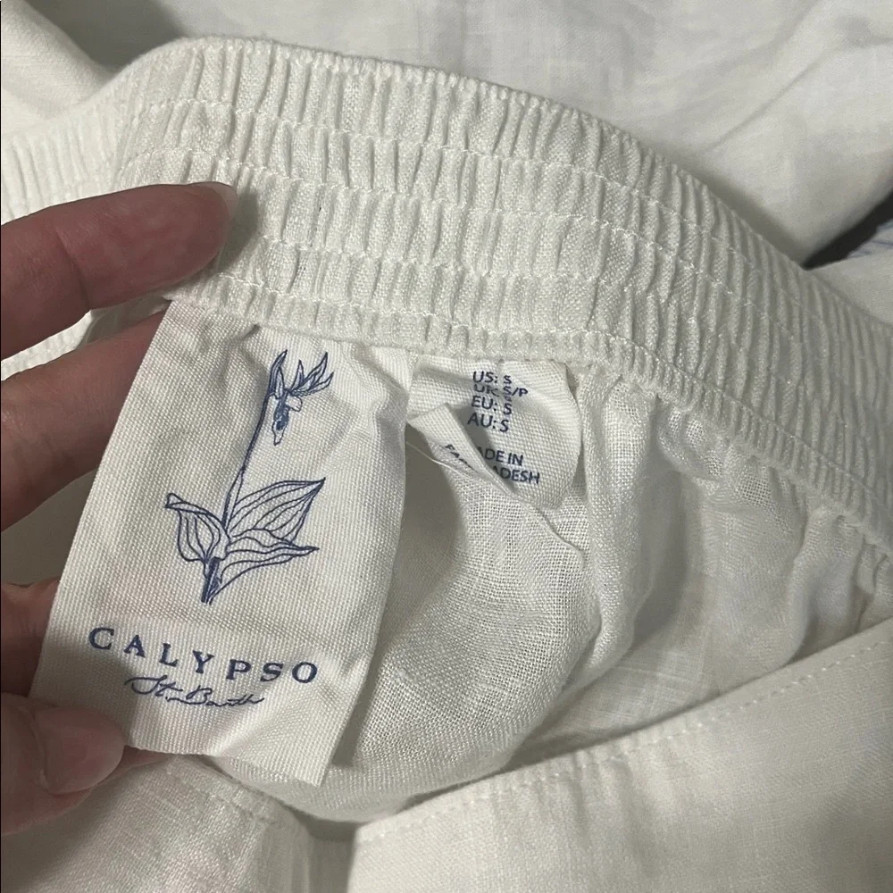Calypso St Barth Boho White Linen Embroidered Floral Wide-Leg Pants Small - Picture 5 of 7
